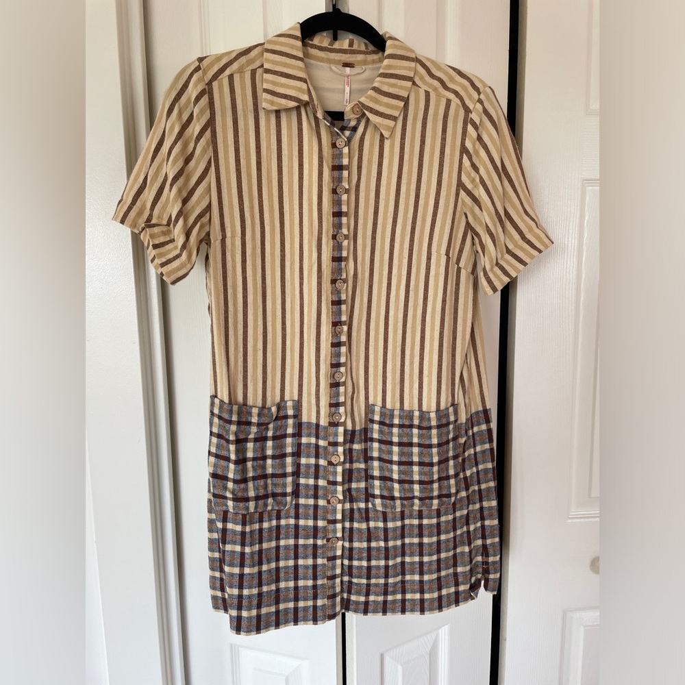 Free People Plaid Linen mini dress